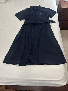 Banana Republic Navy XL Short Sleeve Belted Midi Shirt Dress